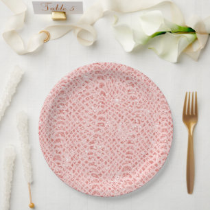 Blush Pink Glitter Snake Skin Animal Print Paper Plate