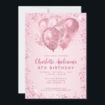 Blush Pink Glitter Sparkle Balloon Kids Birthday Invitation<br><div class="desc">Modern Glam Blush Pink Glitter Sparkle Balloon Feminine Girl Kids Birthday Invitation</div>