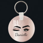 Blush Pink Glitter Sparkle Eyelashes Monogram Name Key Ring<br><div class="desc">Rose Gold - Blush Pink Faux Foil Metallic Sparkle Glitter Brushed Metal Monogram Name and Initial Eyelashes (Lashes),  Eyelash Extensions and Eyes Blush Pink Keychain. The design makes the perfect sweet 16 birthday,  wedding,  bridal shower,  anniversary,  baby shower or bachelorette party gift for someonelooking for a trendy cool style.</div>
