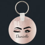 Blush Pink Glitter Sparkle Eyelashes Monogram Name Key Ring<br><div class="desc">Rose Gold - Blush Pink Faux Foil Metallic Sparkle Glitter Brushed Metal Monogram Name and Initial Eyelashes (Lashes),  Eyelash Extensions and Eyes Blush Pink Keychain. The design makes the perfect sweet 16 birthday,  wedding,  bridal shower,  anniversary,  baby shower or bachelorette party gift for someonelooking for a trendy cool style.</div>