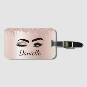Blush Pink Glitter Sparkle Eyelashes Monogram Name Luggage Tag