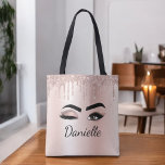 Blush Pink Glitter Sparkle Eyelashes Monogram Name Tote Bag<br><div class="desc">Blush Pink - Rose Gold Faux Foil Metallic Sparkle Glitter Brushed Metal Monogram Name and Initial Eyelashes (Lashes), Eyelash Extensions and Eyes Blush Pink Makeup Bag. The pillow makes the perfect sweet 16 birthday, wedding, bridal shower, anniversary, baby shower or bachelorette party gift for someone decorating her room in trendy...</div>