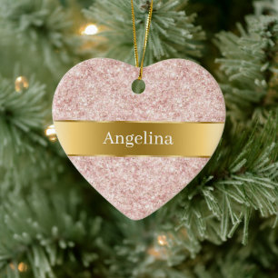 Blush Pink Glitter Sparkle Gold Ribbon Christmas Ceramic Tree Decoration
