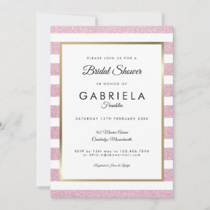 Blush Pink Glitter Stripe Wedding Bridal Shower Invitation