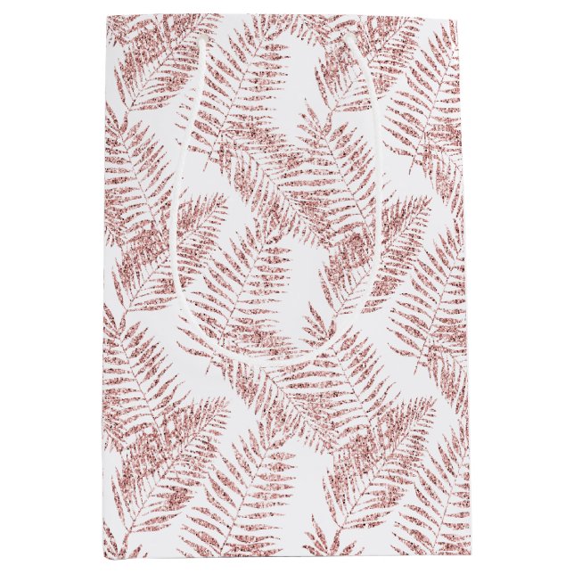 Blush Pink Glitter Tropical Leaves Medium Gift Bag (Front)