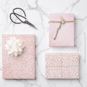 Blush Pink Glitter White Leopard Print      Wrapping Paper Sheet