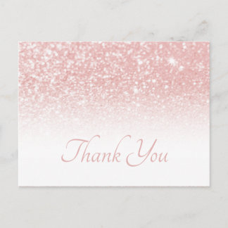 Blush Pink Glitter White Ombre Thank You Postcard