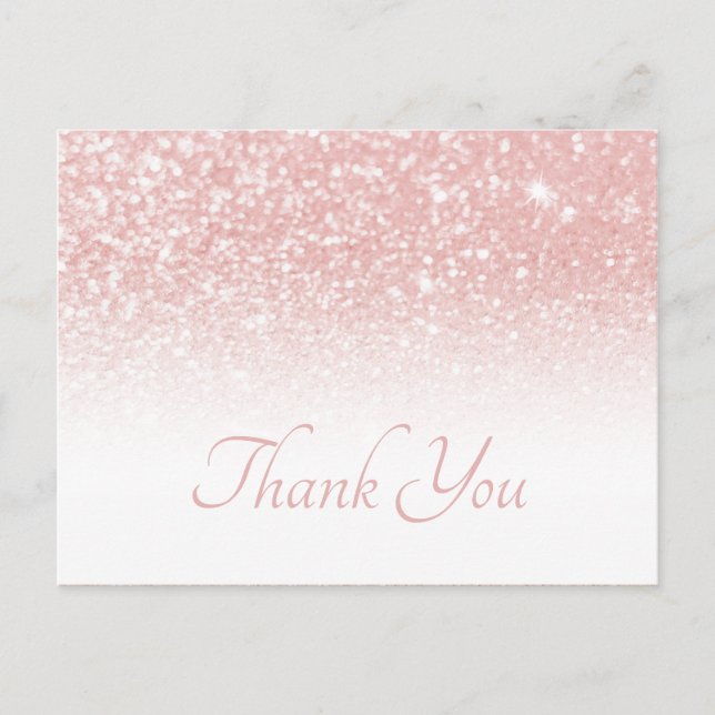 Blush Pink Glitter White Ombre Thank You Postcard (Front)