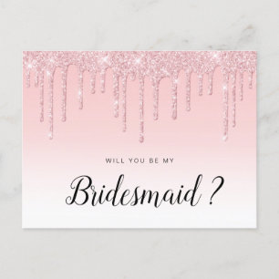 blush pink glitter will you be my Bridesmaid card