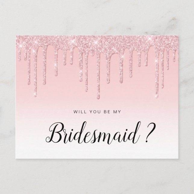 blush pink glitter will you be my Bridesmaid card (Front)