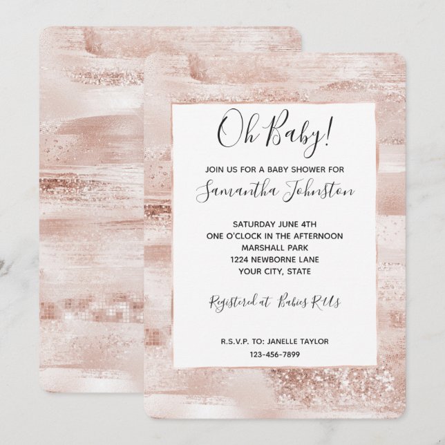 Blush Pink Glitzy Glitter Sparkle Baby Shower Invitation (Front/Back)
