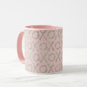 Blush Pink Glitzy Silver XOXO   Mug