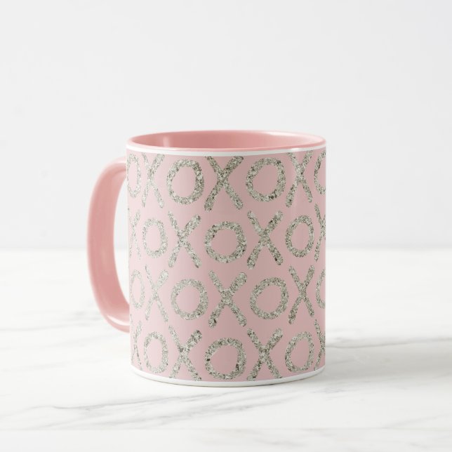 Blush Pink Glitzy Silver XOXO   Mug (Front Left)
