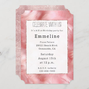 Blush Pink Glitzy Sparkle Pink Fur Invitation