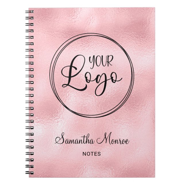 Blush Pink Glossy Foil Business Logo Meeting Notebook (Front)