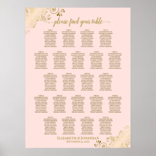 Blush Pink & Gold 22 Table Wedding Seating Chart