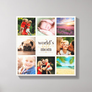 Blush Pink Gold 8 Photo Collage Worlds Best Mum Canvas Print
