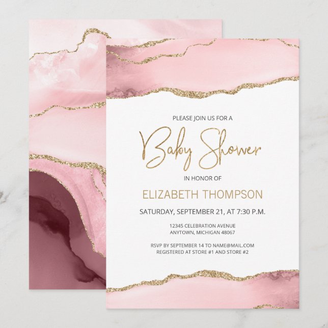 Blush Pink Gold Agate Baby Shower (Front/Back)