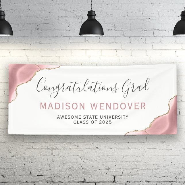 Blush Pink Gold Agate Congratulations Graduation Banner (Creator Uploaded)