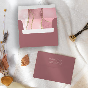 Blush Pink Gold Agate Dusty Rose Wedding Envelope