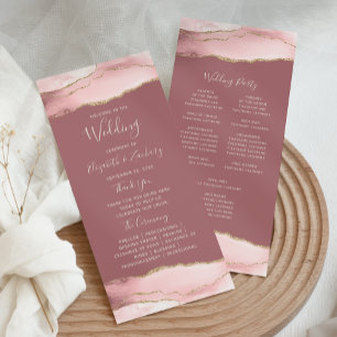 Blush Pink Gold Agate Dusty Rose Wedding Programme