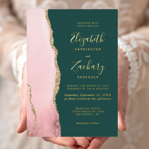 Blush Pink Gold Agate Emerald Green Wedding