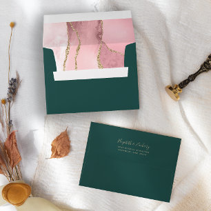 Blush Pink Gold Agate Emerald Green Wedding Envelope