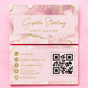 Blush Pink Gold Agate Event Planner QR Code Business Card