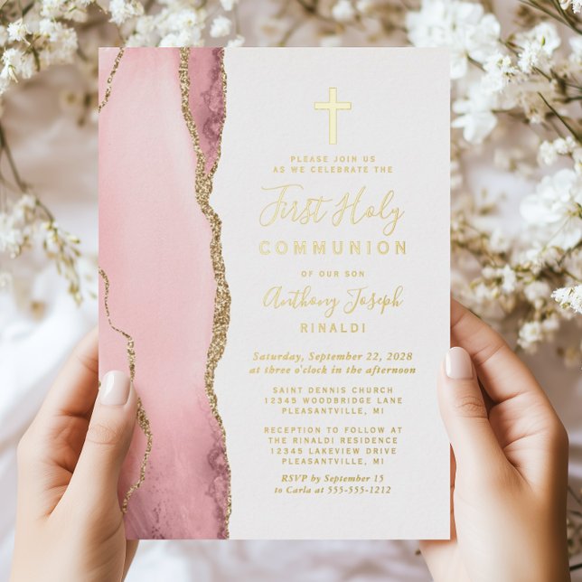 Blush Pink Gold Agate First Holy Communion (Creator Uploaded)