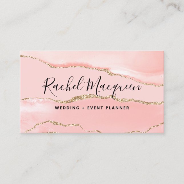 Blush Pink Gold Agate Marble Business Card (Front)