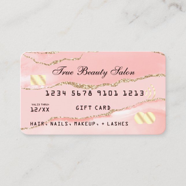 Blush Pink Gold Agate Marble Credit Gift Card (Front)