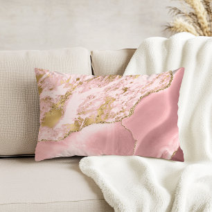 Blush Pink Gold Agate Marble Decorative Cushion