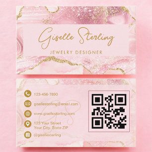 Blush Pink Gold Agate QR Code Jewelry Designer  Business Card