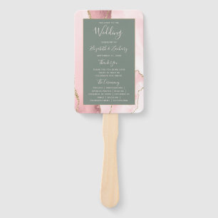 Blush Pink Gold Agate Sage Green Wedding Program Hand Fan