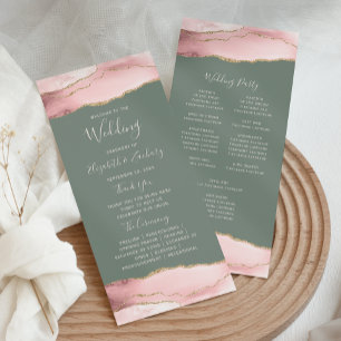 Blush Pink Gold Agate Sage Green Wedding Programme