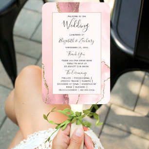 Blush Pink Gold Agate Wedding Program Hand Fan