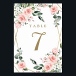 Blush Pink Gold and White Floral Greenery Wedding Table Number<br><div class="desc">Design features an elegant geometric gold colored (printed) frame decorated in watercolor blush pink roses,  peonies,  hydrangea,  baby's breath and more over various types of greenery branches and leaves.  View the collection on this page to find matching products from this suite.</div>