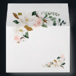 Blush Pink Gold and White Magnolia Floral Wedding Envelope<br><div class="desc">Designs features elegant magnolia, peony rose, eucalyptus, greenery and other watercolor elements in white, blush pink or pink peach and more. The greenery features shades of dark and light green colours with some elements featuring gold, antique gold and copper. This classy item is versatile for varieties of wedding themes --...</div>