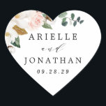 Blush Pink Gold and White Magnolia Floral Wedding Heart Sticker<br><div class="desc">Designs features elegant magnolia, peony rose, eucalyptus, greenery and other watercolor elements in white, blush pink or pink peach and more. The greenery features shades of dark and light green colours with some elements featuring gold, antique gold and copper. This classy item is versatile for varieties of wedding themes --...</div>