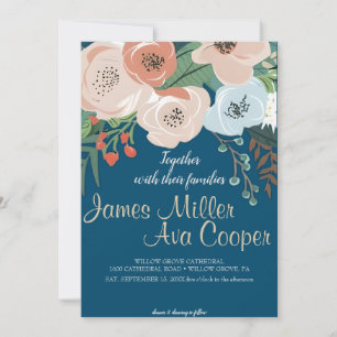 Blush Pink Gold and White Magnolia Floral Wedding  Invitation