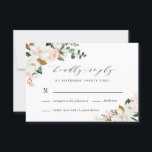 Blush Pink Gold and White Magnolia Floral Wedding RSVP Card<br><div class="desc">Designs features elegant magnolia, peony rose, eucalyptus, greenery and other watercolor elements in white, blush pink or pink peach and more. The greenery features shades of dark and light green colours with some elements featuring gold, antique gold and copper. This classy item is versatile for varieties of wedding themes --...</div>