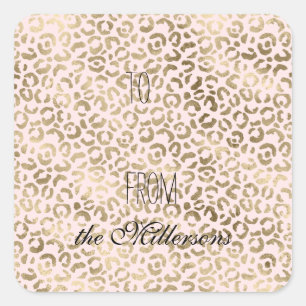 Blush Pink Gold Antique Leopard Print Square Sticker