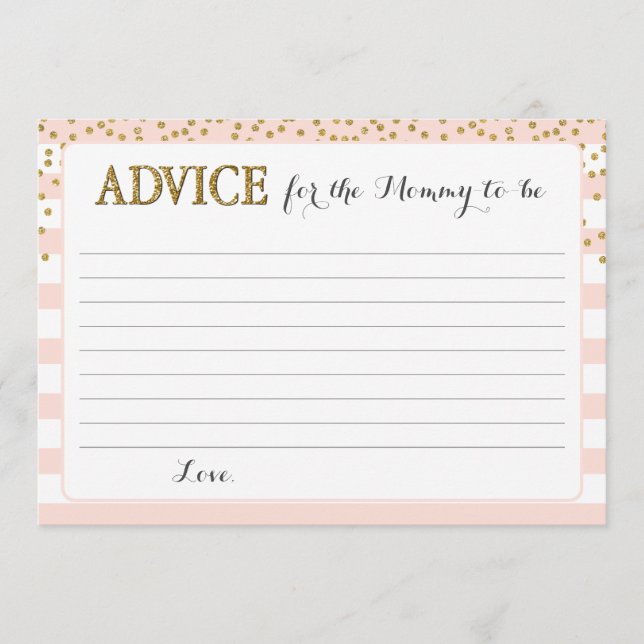 Blush Pink Gold Baby Girl Shower Mummy to be Mum Advice Card (Front)