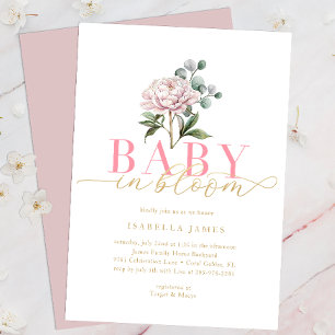 Blush Pink & Gold Baby In Bloom Baby Shower Invitation