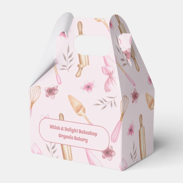 Blush Pink & Gold Baking & Cooking Utensil Bakery  Favour Box (Front Side)