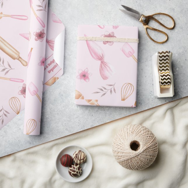 Blush Pink & Gold Baking & Cooking Utensil Bakery  Wrapping Paper (Crafts)