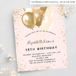 Blush pink gold balloons Birthday invitation<br><div class="desc">For an elegant 18th (or any age) birthday party.  A feminine light,  blush background. Decorated with faux gold glitter,  sparkles and balloons.  Personalise and add a name,  age and party details. The name is written with a hand lettered style script</div>