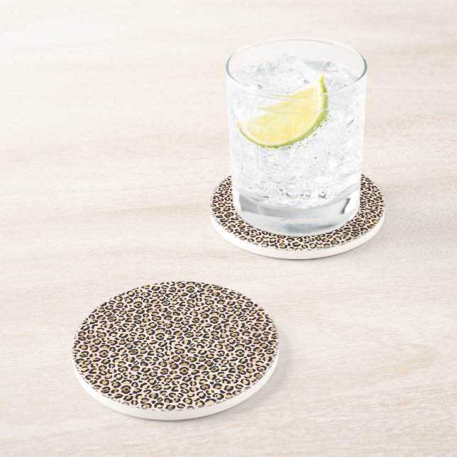 Blush Pink Gold Black Leopard Print       Coaster (Side)