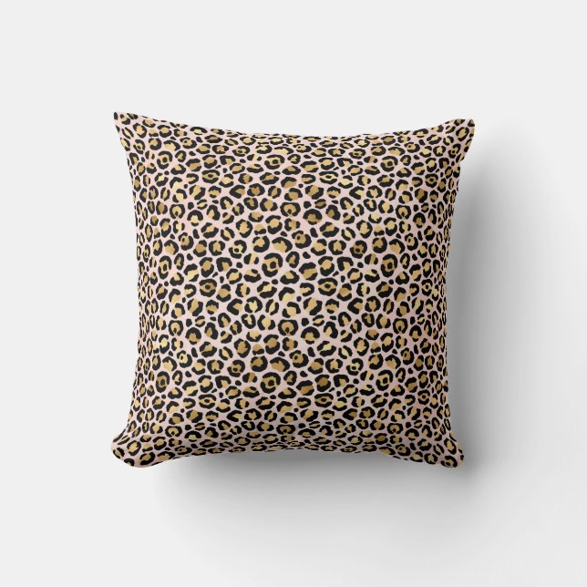 Blush Pink Gold Black Leopard Print     Cushion (Front)