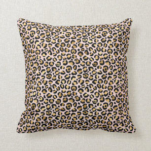 Blush Pink Gold Black Leopard Print     Cushion